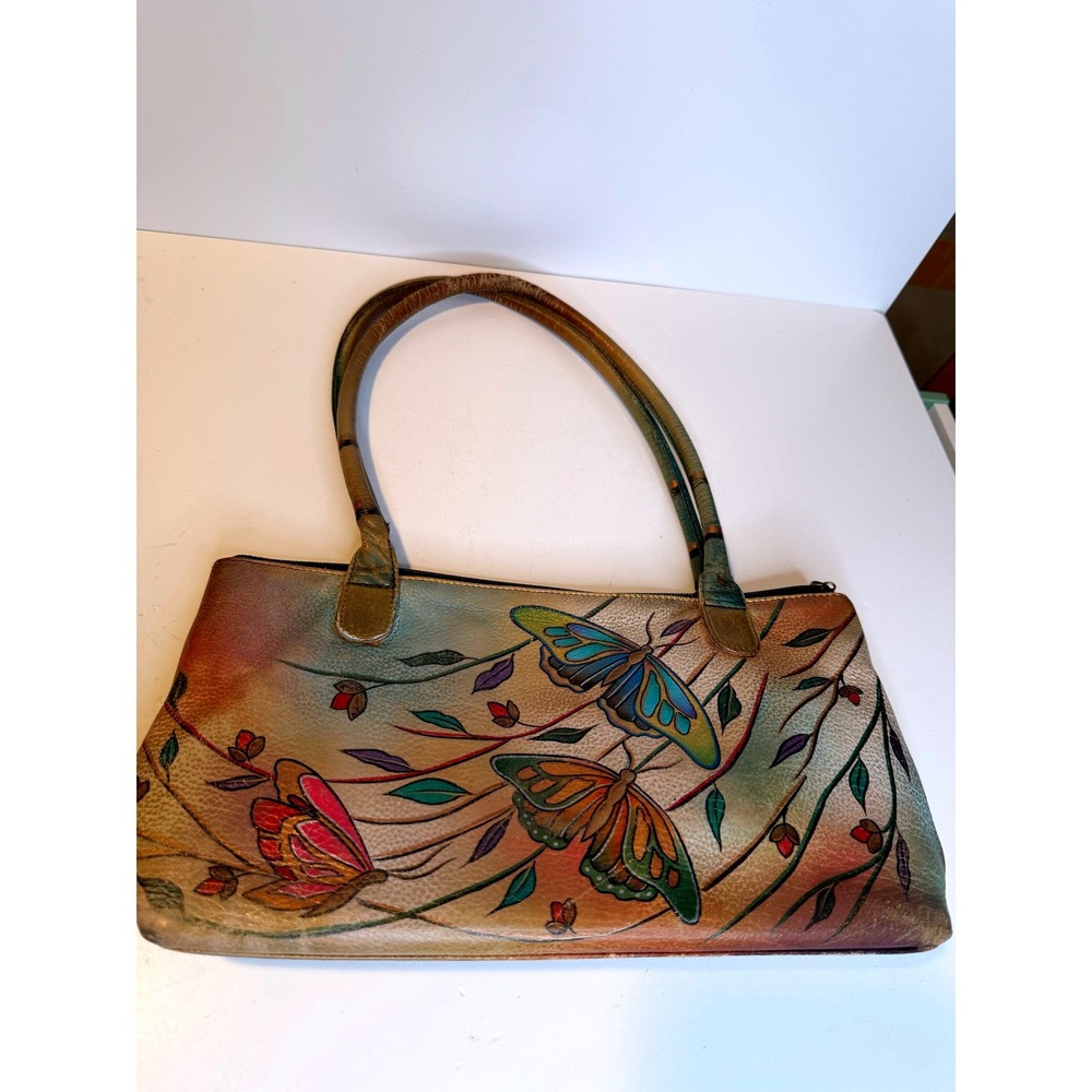 VTG Anuschka Hand Painted Leather Butterfly Shoulder Bag Genuine Leather YKK